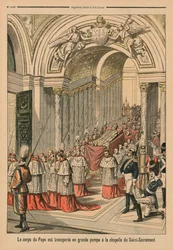 El cuerpo del Papa León XIII es llevado con gran pompa a la Capilla del Santísimo Sacramento, ilustración de contraportada de 